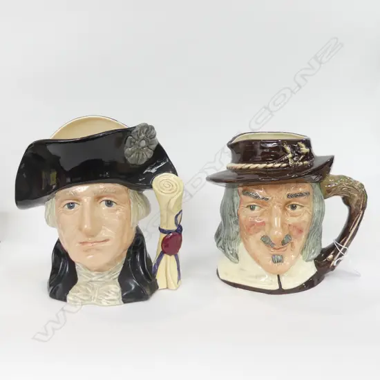 2 LG ROYAL DOULTON CHARACTER JUGS 'COMPLEAT ANGLER' IZAAK WALTON' H. 190MM & GEORGE WASHINGTON H. 195MM