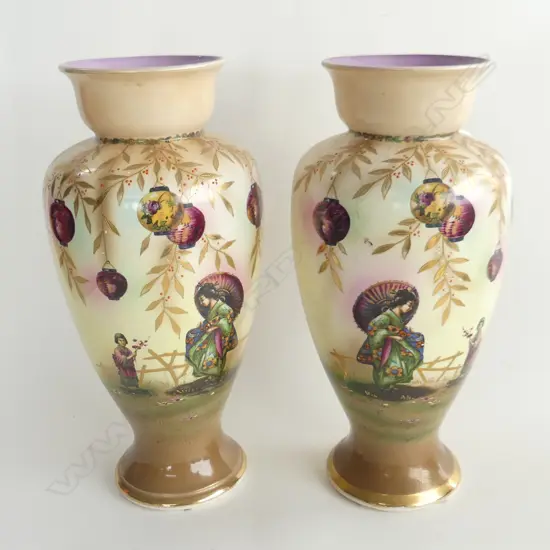 PR LGE VINTAGE VASES DECORATED w. JAPANESE SCENE; ENGLISH MAKE H.360mm