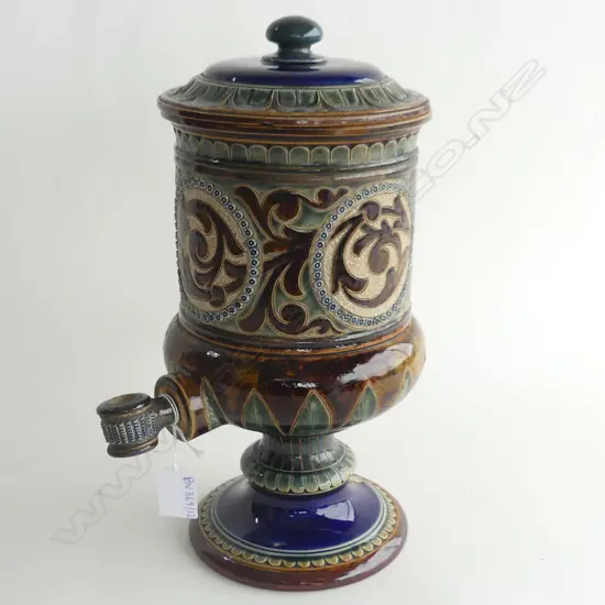 DOULTON LAMBETH STONEWARE FILTER STAMPED 1883 (no liner) H.340mm chip to lid under rim