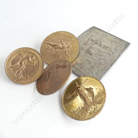 5 ANTIQUE COMMEMORATIVE / EXHIBITION COIN TOKENS
