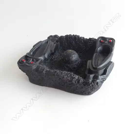 RESIN VOLCANIC LAVA  STYLE ROCK PIPE ASHTRAY WITH CARVED TIKIS 200 X 180MM