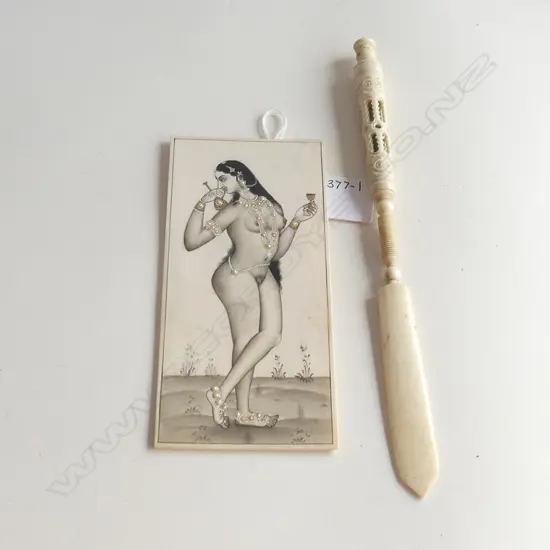 INDIAN NUDE ON IVORY AND VICTORIAN BONE PEN AND LETTER OPENER