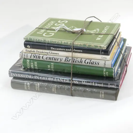 7 ANTIQUE REFERENCE BOOKS ON ANTIQUE GLASS 'IRISH GLASS' + 'INVESTING IN GEORGIAN GLASS' + 'ENGLISH TABLE GLASS' ETC 
