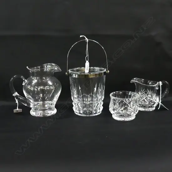 CUT CRYSTAL ICE BUCKET (H 135MM) DARTINGTON CRYSTAL JUG (H 160MM) + CUT CRYSTAL SUGAR BOWL & MILK JUG SET