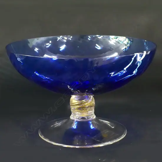 LGE ITALIAN BLUE ART GLASS BOWL; CRISTALLERIA ETRURIA 275mm dia