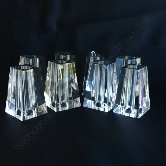 MODERN CRYSTAL SET 8 CANDLESTANDS SOME FAULTS H.95mm.