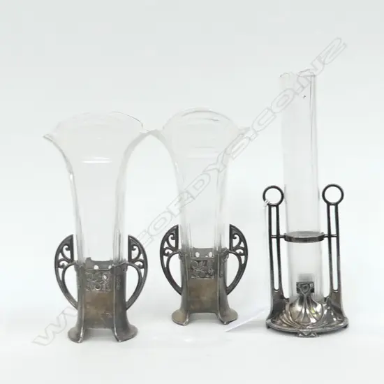 3 JUGENDSTIL / ART NOUVEAU VASES; PR & TEST TUBE SHAPE H.185mm