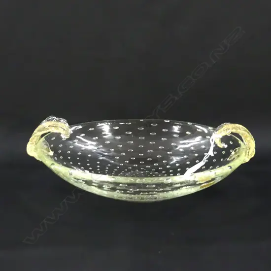 SEGUSO MURANO BOWL w. ATTACHED LEAF FORM HANDLES W.280mm