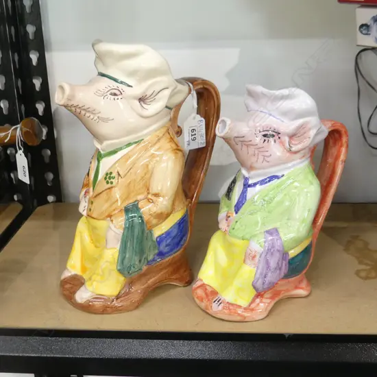 PR CERAMIC PIG JUGS; BASE MARKED 'OUTEIRO' H.250mm
