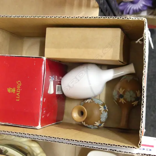 SM BOX COLLECTABLES INCL. BOX MINIATURE VASES, LLADRO BELL, RD LAMBETH VASES  ETC..