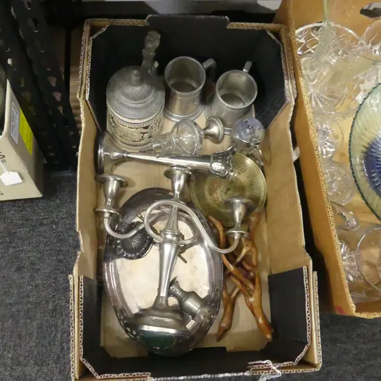 BOX ASST SILVER PLATE, PEWTER,ETC..