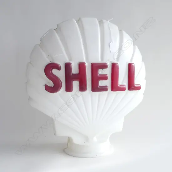 A VINTAGE PLASTIC 'SHELL' PETROL BOWSER TOP SHELL FORM double sided H.440mm.