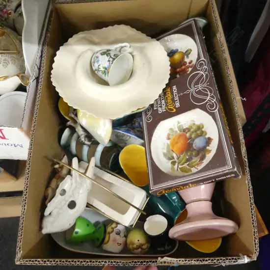 BOX ASST CHINA INCL VASES, TOAST RACK ETC...