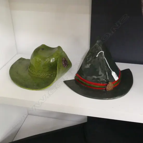 2 STUDIO POTTERY WWI  HATS; NZ 'LEMON SQUEEZER' & AUSTRALIAN
