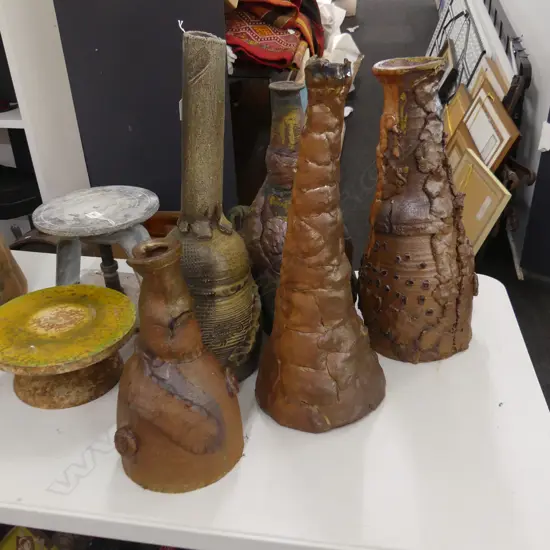 5 TALL STUDIO POTTERY BROWN VASES H.580mm