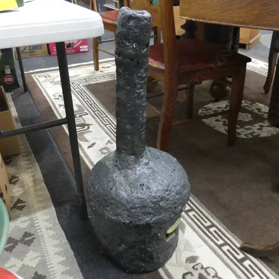 TALL STUDIO POTTERY FLOOR VASE w. BLACK PUMICE LIKE GLAZE H.720mm