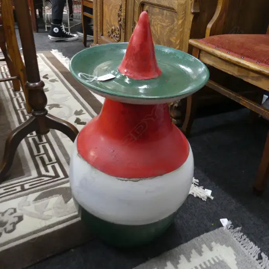 LGE STUDIO CERAMIC LIDDED VASE - BANDED GREEN, WHITE & RED GLAZE H.600mm 