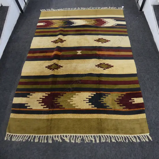 MOROCCAN SILK RUG; VEGETABLE DYED AZTEC DESIGN - RETAIL $6000 - 1770x1200mm