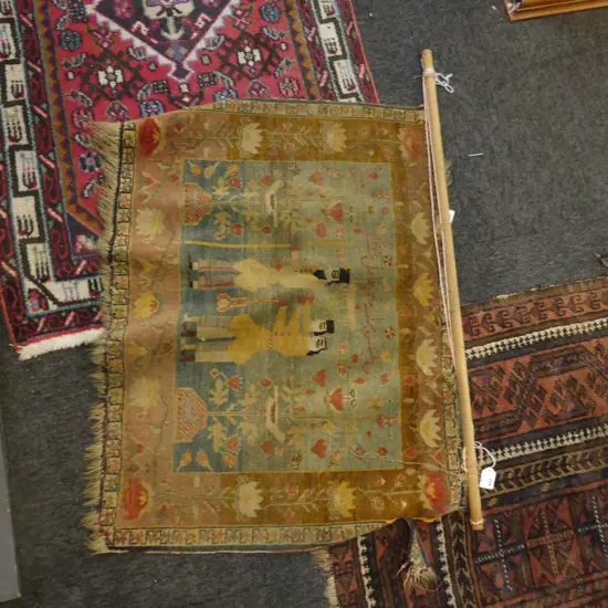 HAND KNOTTED ALL WOOL PICTORIAL WALL HANGING RUG 830x600mm