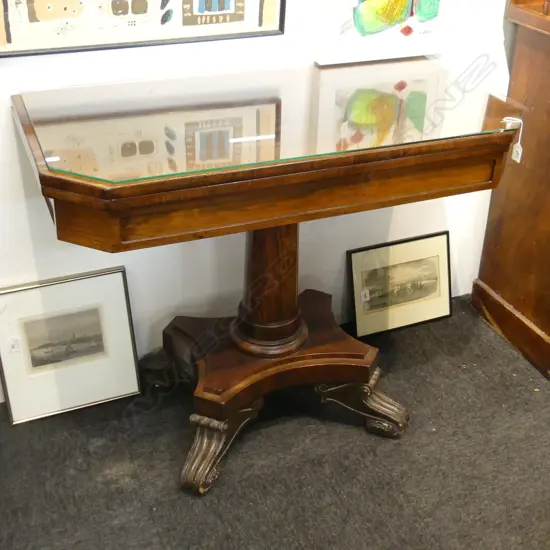 WILLIAM IV C1840 ROSEWOOD CARD TABLE, LATER GLASS TOP