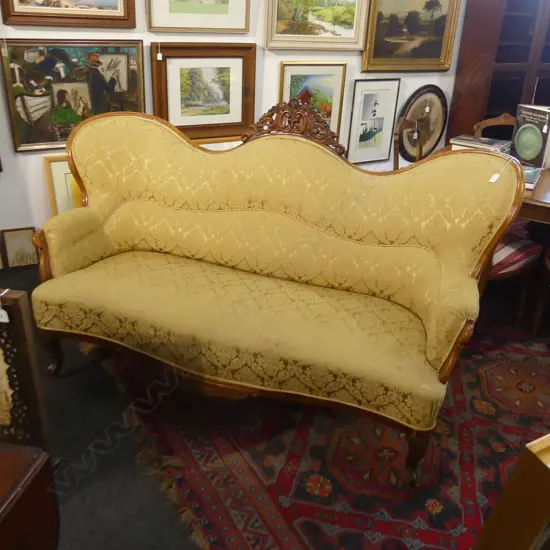 19THC SWEDISH SETTEE - GOLD JACQUARD COVERING some wear - L 1840MM
