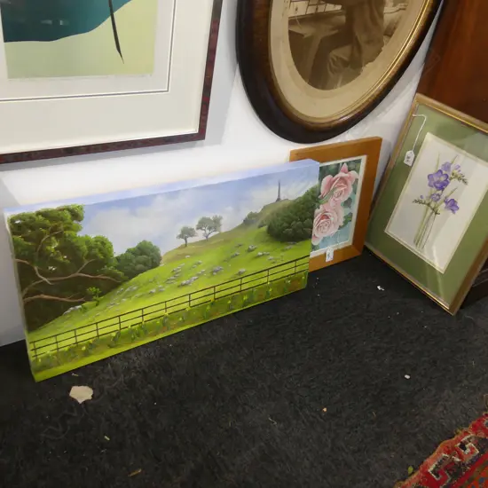 3 ARTWORKS; BETTY CLOSEY 'DAFFODIL WALK CORNWALL PARK' 305x610mm + 2 SIGNED FLORAL W/C