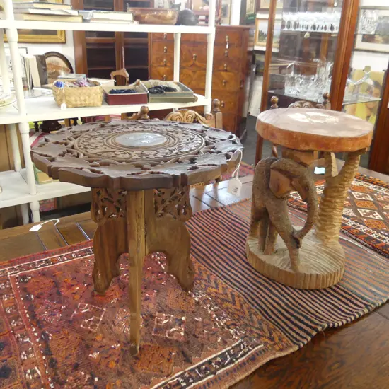 2 SMALL CARVED WOODEN ORIENTAL SIDE TABLES 