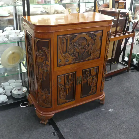 ORNATELY CARVED ORIENTAL DRINKS CABINET 815x405x1000mm