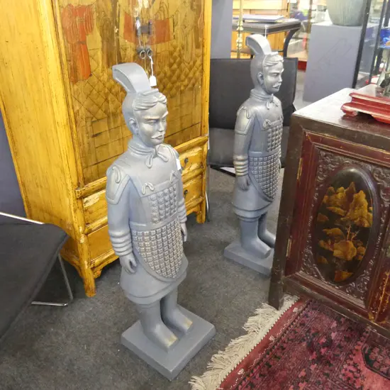 PR TERRACOTTA ARMY FIGURES PAINTED RESIN w. CONCRETE BASES H.990mm