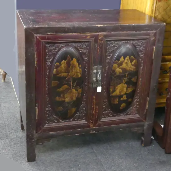 DARK RED LACQUER ORIENTAL CABINET 785x400x820mm