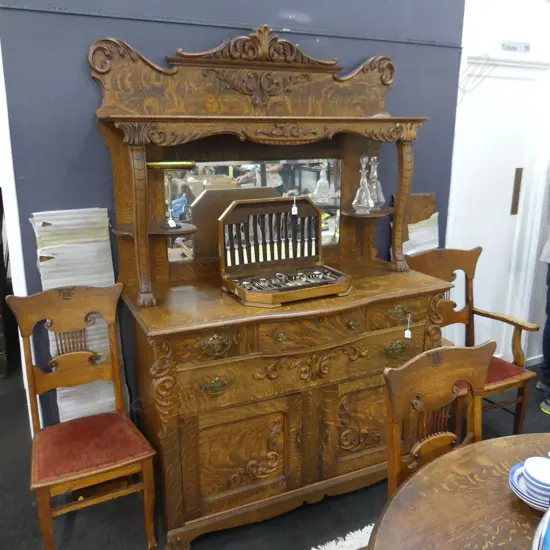 EARLY 20thC OAK DRESSER - ORNATE CARVING 1370x615x2100mm