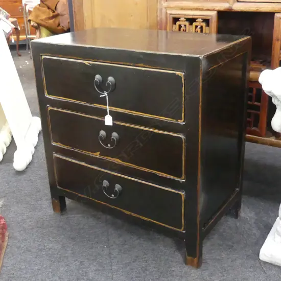 ORIENTAL BLACK LACQUER 3 DRAWER CHEST L 690MM