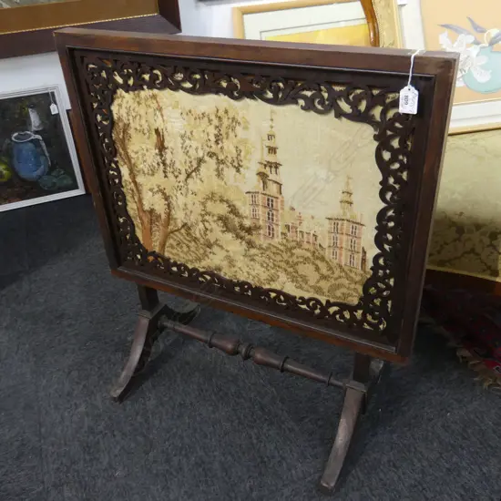 OLD FIRESCREEN VELVET PANELLED SCENE