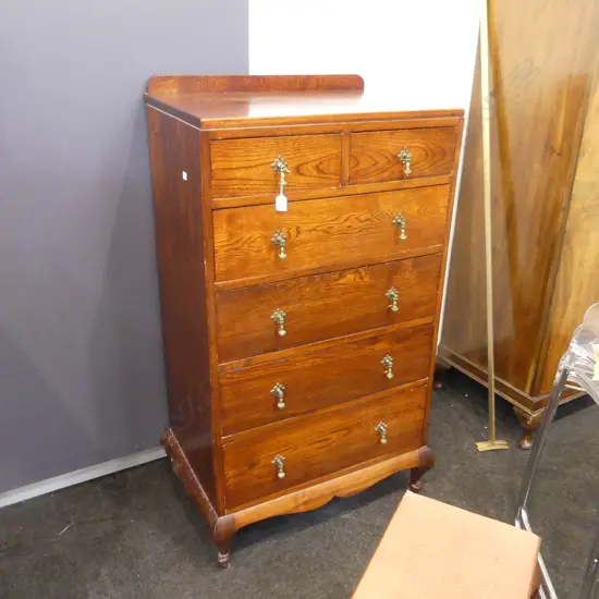 QUEEN ANNE STYLE OAK TALL BOY