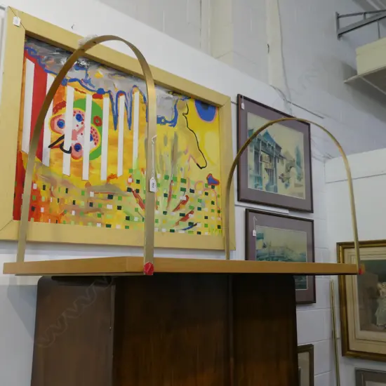 HANGING WOODEN TABLE WITH CURVED METAL LEGS L 1120MM