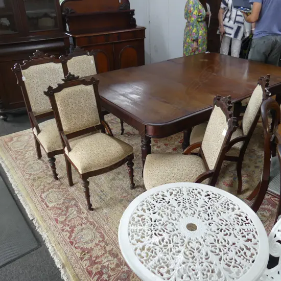 5  EDWARDIAN UPHOLSTERED MAHOGANY OCCASIONAL CHAIRS. ONE LARGER .CARVED CREST ABOVE WALNUT PANEL.ONTURNED LEGS.