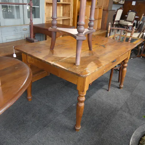 RUSTIC EARLY 20thC KITCHEN TABLE w. SIDE DRAWER 910x1300x700mm