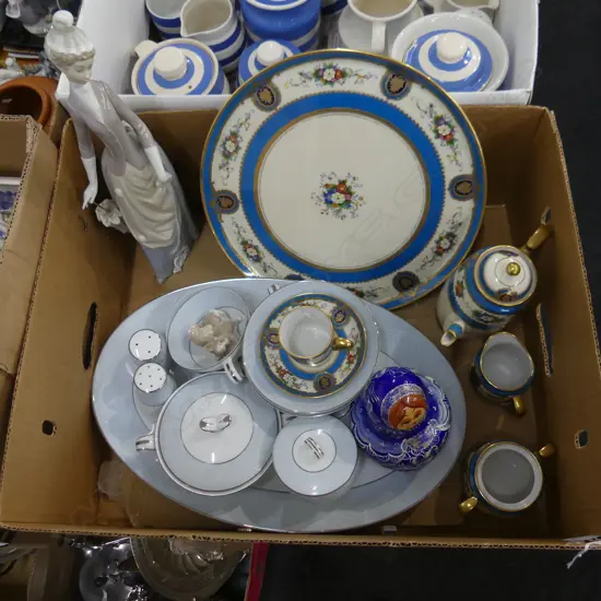 BOX LOT PART NORITAKE SET & AF LLADRO FIGURE & RUSSIAN BABUSHKA DOLLS