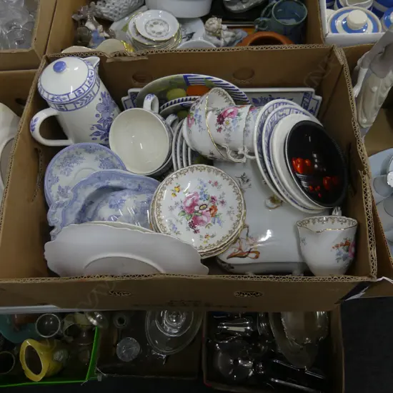 BOX LOT ASST. FRENCH CERAMICS, 2 LIDDED TUREENS ETC