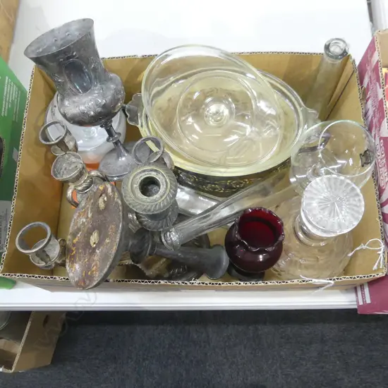 BOX LOT EP GLASS  CRYSTAL DECANTER ETC