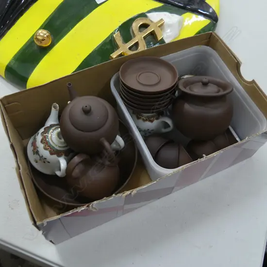 BOX LOT ASST. YIXING WARE TEA PCES