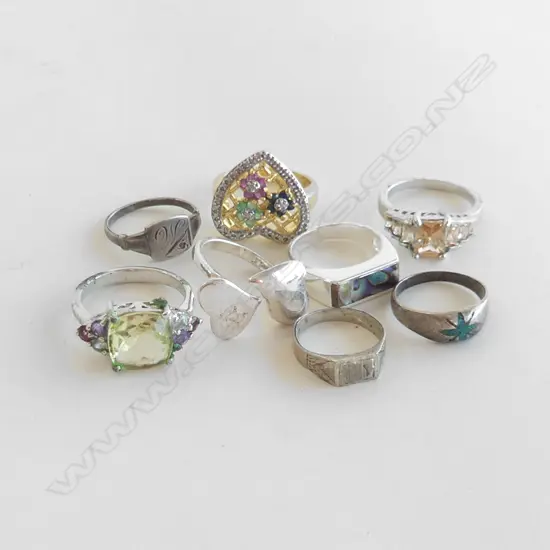 8 SILVER VARIOUS GEM SET RINGS