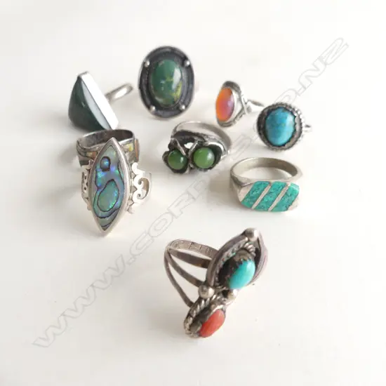 9 STG & SEMI PRECIOUS STONE RINGS 42 GRAMS