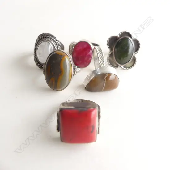 6 STG & AGATE RINGS 37 GRAMS