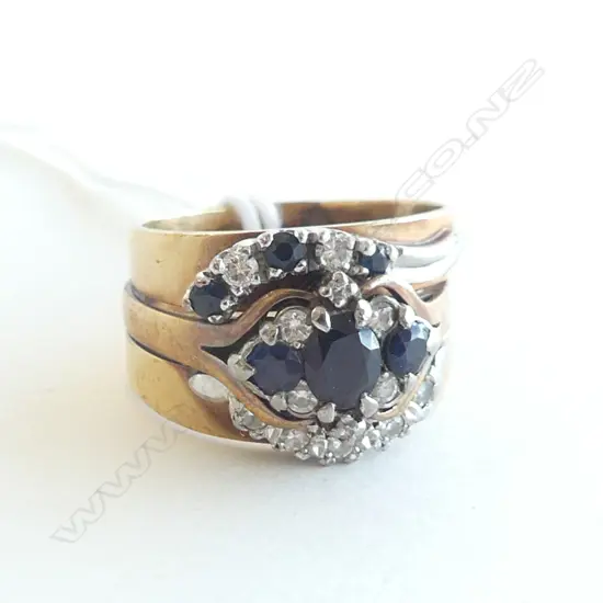 9ct Y/GOLD SAPPHIRE & DIAMOND 3 RING JOINED SET 6.46gms