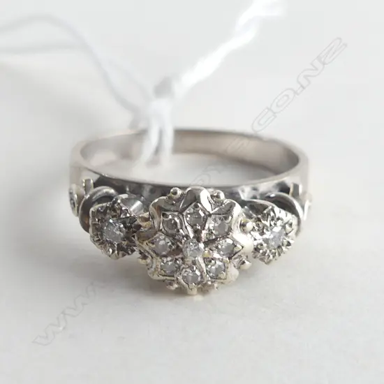 9CT WHITE GOLD AND DIAMOND CLUSTER RING