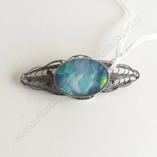 SILVER & OPAL ARTS & CRAFTS BROOCH  FRILAGREE WIRE