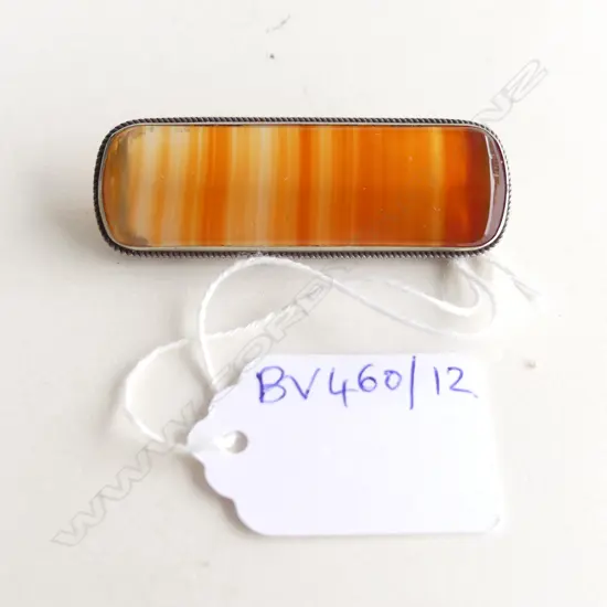 ORANGE BANDED AGATE RECTANGULAR BROOCH 20x60mm