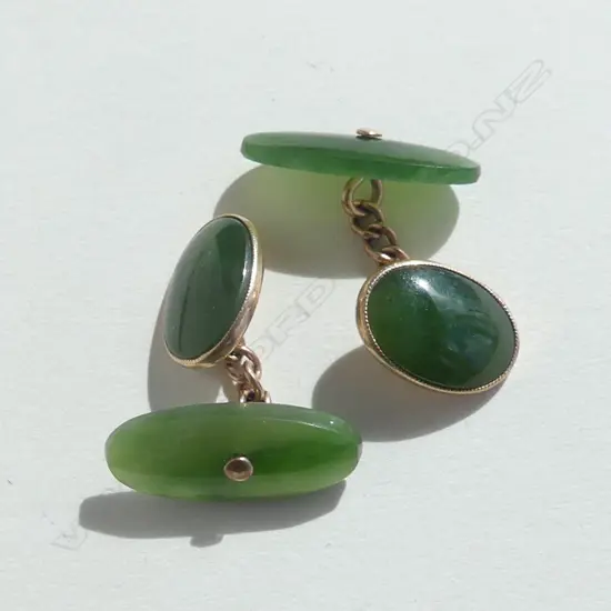 PR C1900 9CT ROSE GOLD & POUNAMU CUFFLINKS (20956)