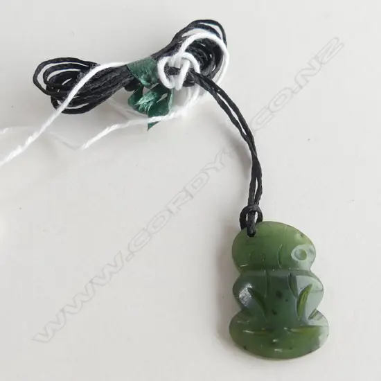 NZ POUNAMU (GREENSTONE) CHILDS TIKI PENDANT (L25MM) ON BLACK WAXED ADJUSTABLE CORD